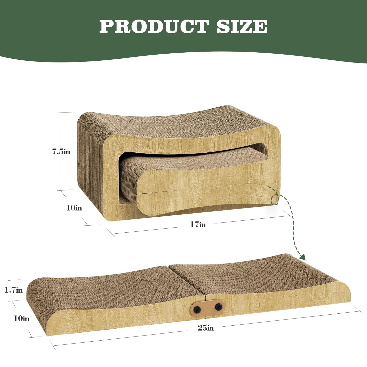 Pawtasy Cat Scratcher Cardboard 2 in 1 Cat Scratching Pad Multi-Functional Cat Scratch Board Furniture Scratcher Lounge Couch Bed for Indoor Cats Kitten to Play and Rest