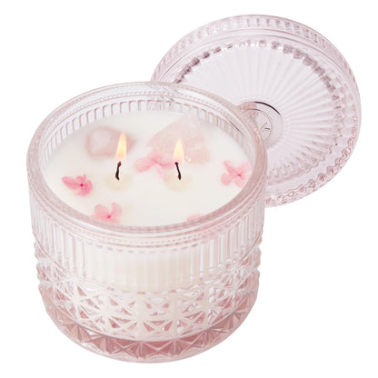 Chloefu LAN Pink Crystal Candles Champagne Bubbles Candle for Home Scented, Non-Toxic, Unique Meditation Spiritual Gifts, 14 oz, Valentines Day Gifts for Mom Friends Wife Sister Stocking Stuffers