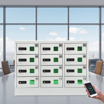 12 Slots Cellphone Charging Station, Cell Phone Charging Cabinet with 3 in 1 Cable, Combination Lock QC3.0 5-9V Fast Charging for Students and Employees (12 Slots)