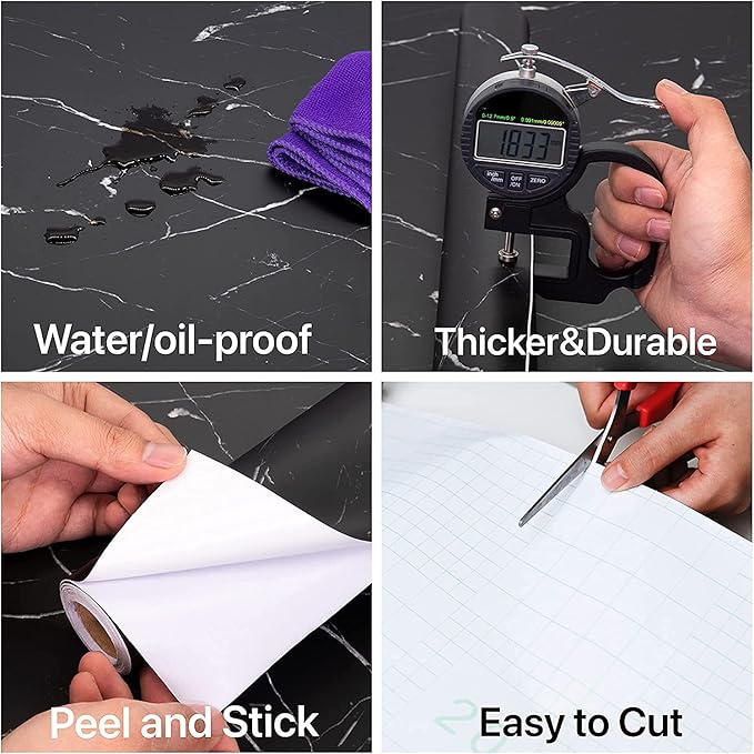 practicalWs 23.6''×118'' Marble Contact Paper Black/White Peel and Stick