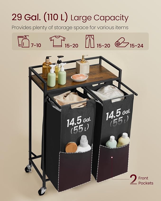 VASAGLE Laundry Sorter, 29 Gal. Laundry Hamper Basket