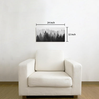 WALLSUP DECOR Misty Forest Canvas Wall Art: Black and White Pine Tree Picture Foggy Mountain Painting Modern Nature Landscape Artwork Prints for Bedroom Living Room Home Office