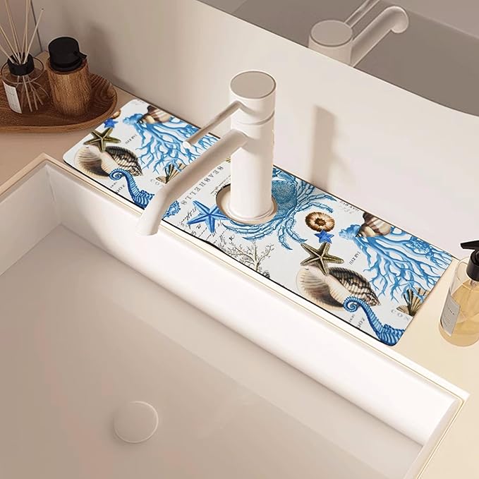Sink Faucet Absorbing Mat, 2 Pack Drying Mat Around Faucet Sink Splash Guard