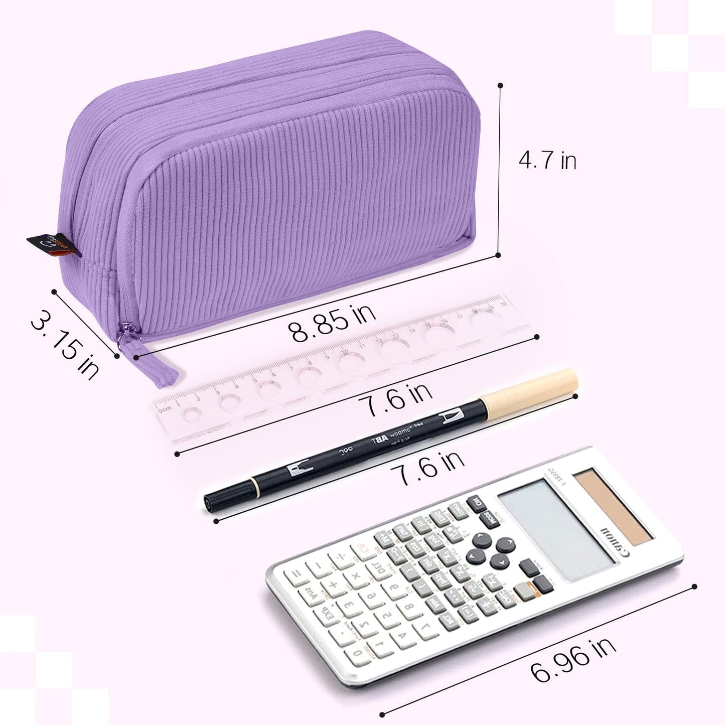 Sooez Big Capacity Pencil Case Pen Pouch, Soft Corduroy Pencil Bag with 3 Compartment, Multiple Pockets, Sturdy Zipper, Cute School Supplies Pen Bag Organizer For Teen Girls College, Beige