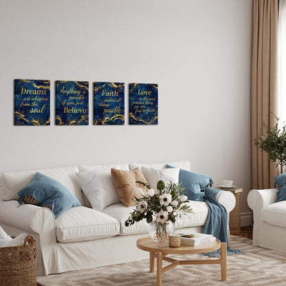 LevvArts Inspirational Wall Art Love Faith Believe Dream Wall Decor Motivaional Encouraging Canvas Prints Blue and Gold Pictures Decoration (Blue)