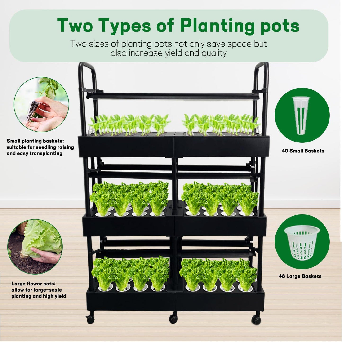 Large 3-Tier Indoor Hydroponics System Kit with Grow Lights, Dual Implant Configuration for Vegetable Fruit Herb Seedling Cultivation and Large-Scale Planting,Double Water Pump