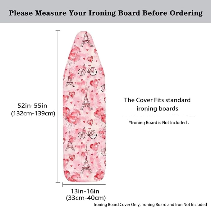 Heart Design Ironing Board Cover and Pad 15 x 54 Thick Padding