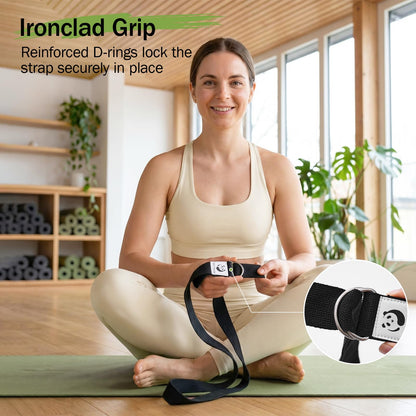 Slim Panda Yoga Strap for Stretching,Cotton Yoga Strap with Adjustable D-Ring Buckle,Non-Elastic Yoga Belt for Pilates,Gym Workouts,Physical Therapy,Improve Flexibility