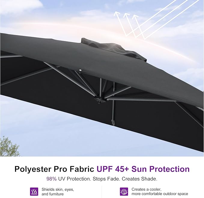 PURPLE LEAF 8 Feet Square Cantilever Umbrella Patio Umbrella with Base Outdoor Umbrella Aluminum Offset with 360-degree Rotation for Garden Deck Pool Patio Black