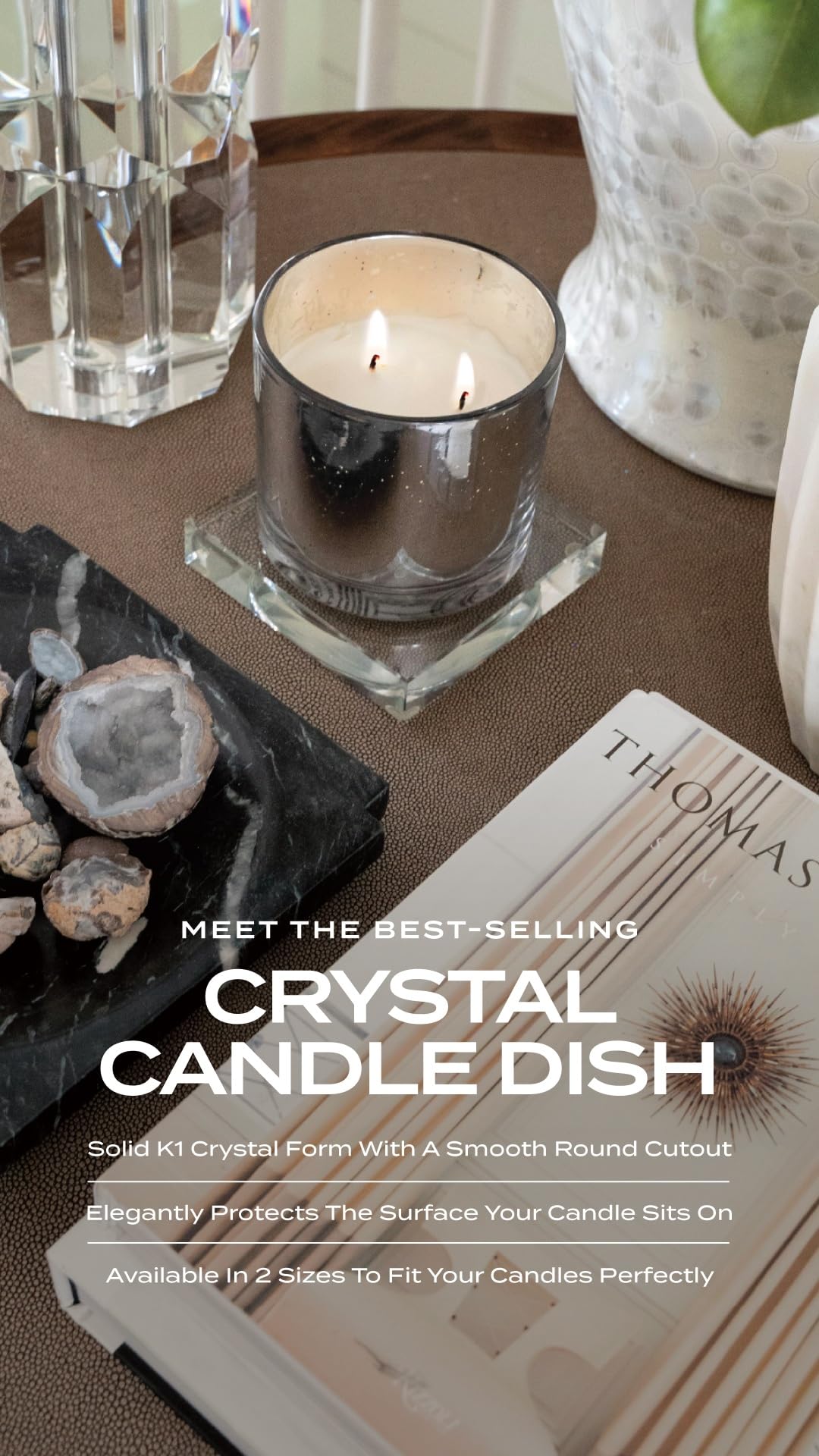 Crystal Candle Dish — by Alice Lane Home Collection — Size Small — Clear K9 Crystal Design — Smooth, Round Cutout is Perfect for Your Favorite Candle or Diffuser — Centerpiece with Elevated Style
