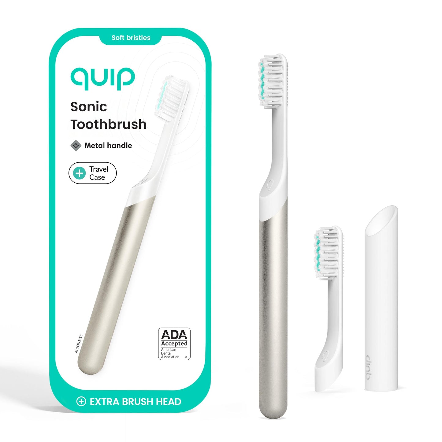 Quip Metal Sonic Electric Toothbrush for Adults - Time Travel & Soft Bristles with Travel Case & Replacement Brush Head - 3 Month Battery Life - Indigo