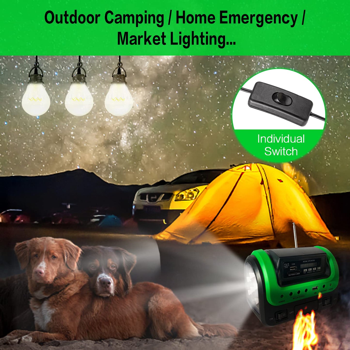 Solar Generator with Panel,Solar Power Generators Portable Power Station with Flashlight,Emergency Power Supply for Home Use Camping Hunting Emergency(Green)