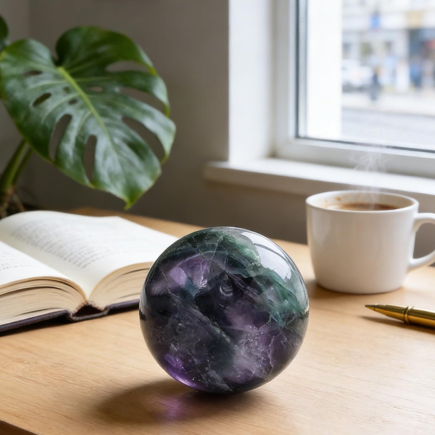 AierCrystal Natural Stone Crystal Sphere Feng Shui Home Decoration Ball Positive Energy Scrying Orb for Meditation Tool for Spiritual Space Purification Globe Diameter5-6cm Fluorite Sphere