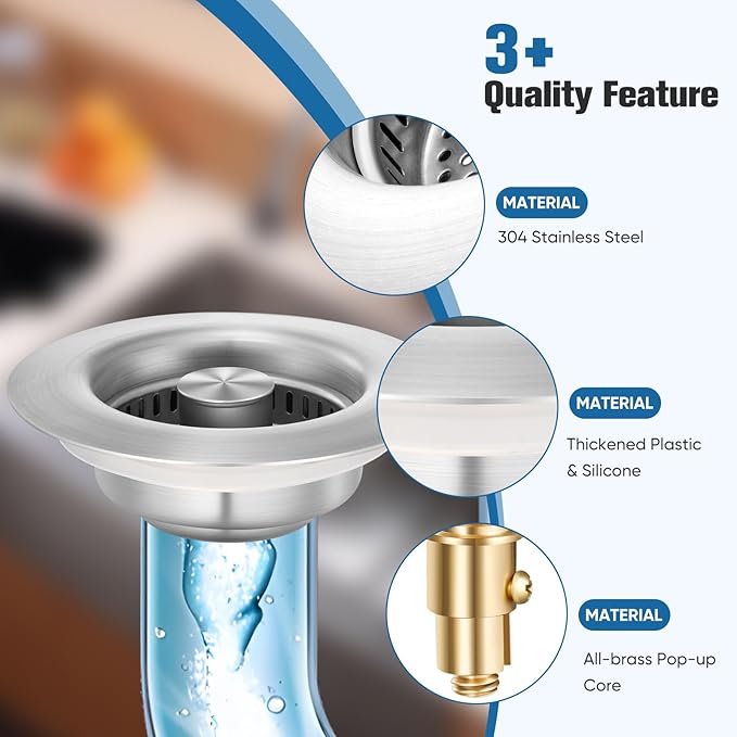 2 Pack Sink Drain Strainer Kitchen Sink Drain Strainer&Sink Stopper, Stainless