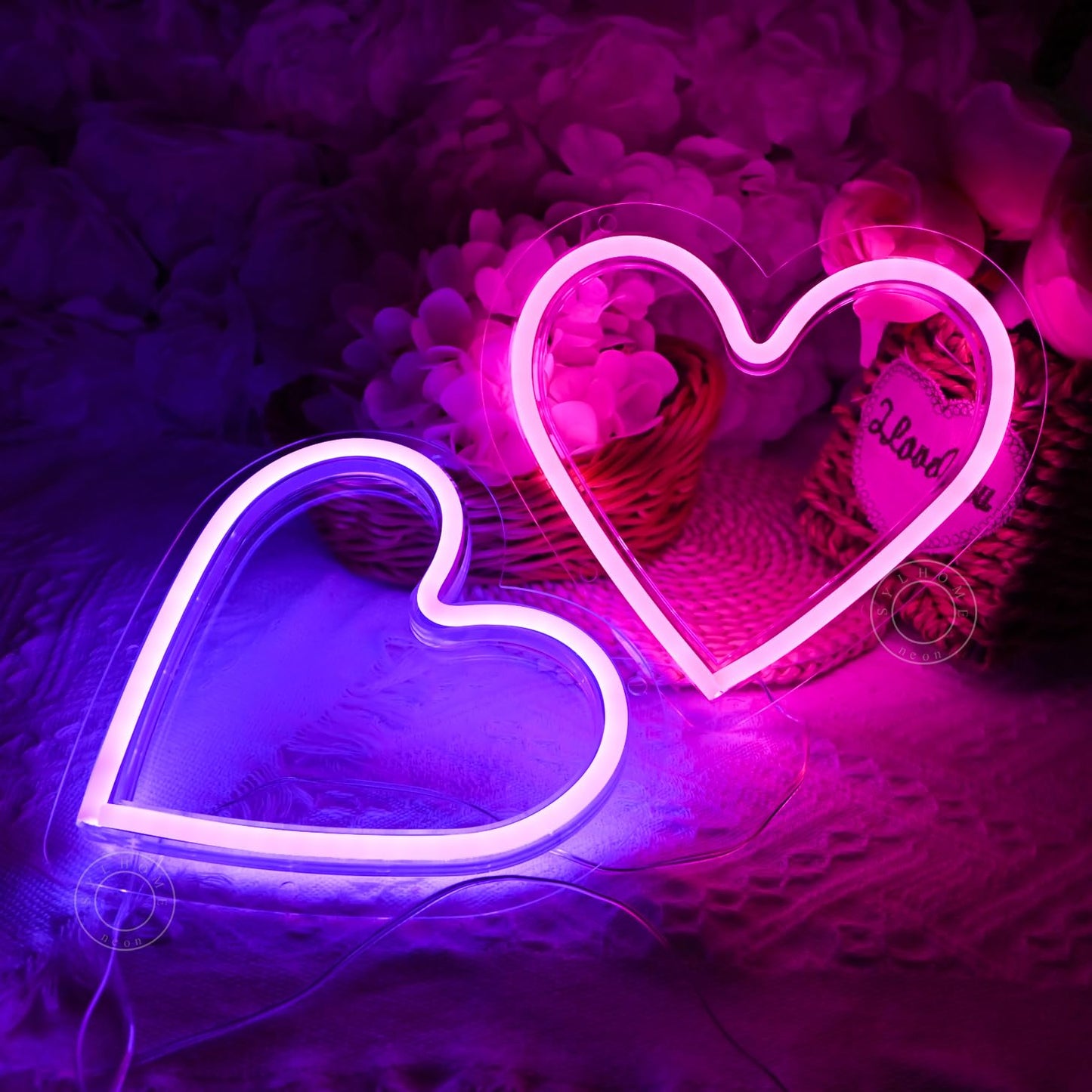 SYLHOME 2 Pack Heart Led Neon Light Sign Battery Operated or USB Powered Bedroom Wedding Wall Sign Decor Valentines Day Birthday Christmas Gifts USB 7.87" X 7.28"