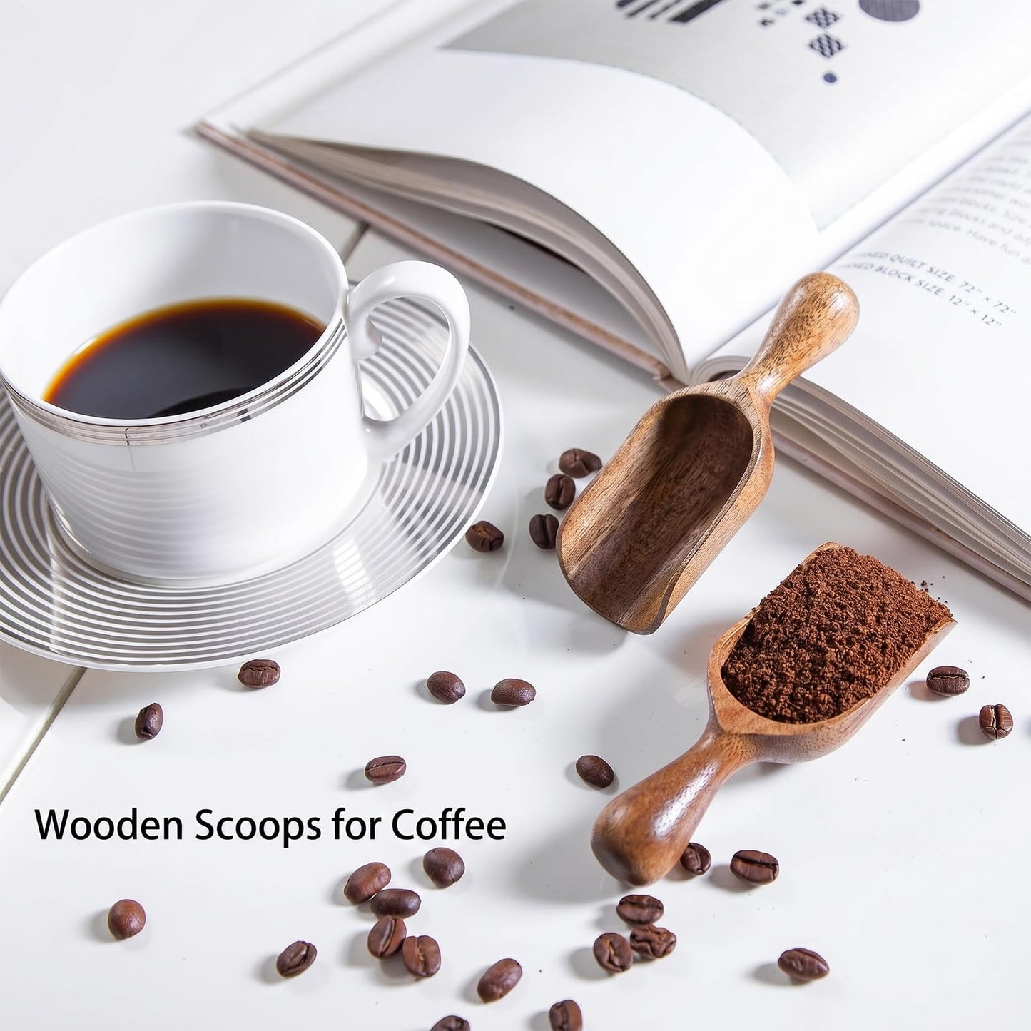 6 Pcs Wooden Scoops for Canisters, Wooden Ground Coffee Scoop for Jars Mini Measuring Spoons, Bean Salt Spoon Shovel for Seasoning Bath Salt Laundry Detergent Shovel
