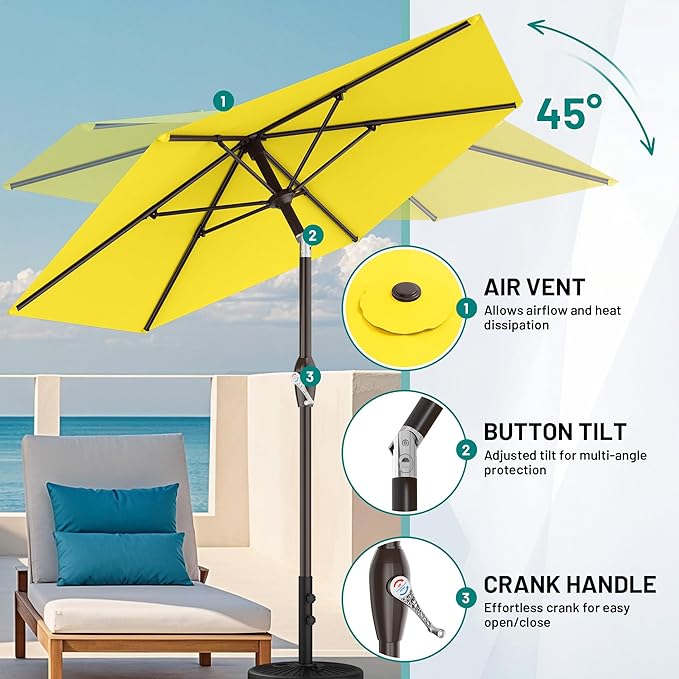 AreShark 7.5FT Patio Umbrella Table Market Umbrella with 6 Sturdy Ribs, Button Tilt/Crank Heavy-Duty Round Outdoor Umbrellas for Garden, Deck, Backyard,and Pool, Yellow