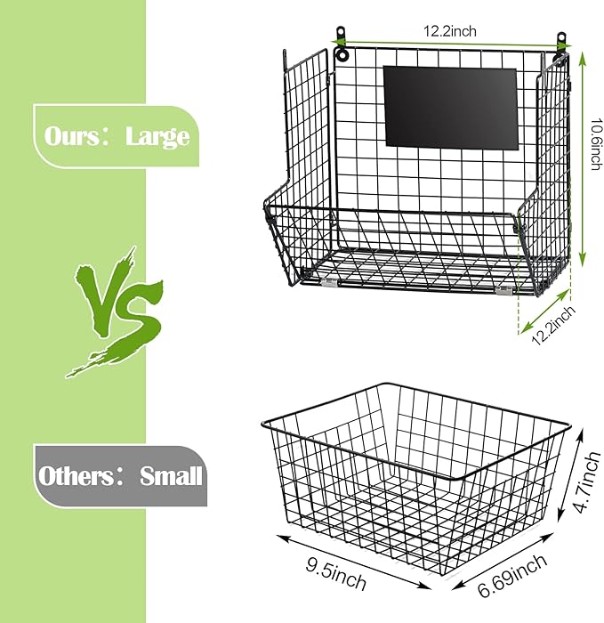 X-cosrack Metal Wire Basket Wall Mount, 3 Tier Wall Storage Basket Organizer