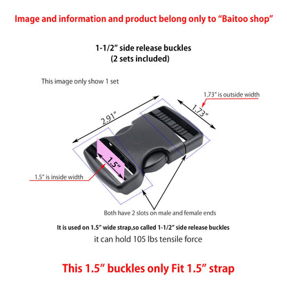 Baitoo Quick Side Release Buckles 1 1/2 inch Heavy Duty Plastic Buckle Clips 1.5" Belt Snap Buckle Clasp Backpack Buckle Replacement for Strap 1.5 inch (1.5inch(38mm)-2 Sets)