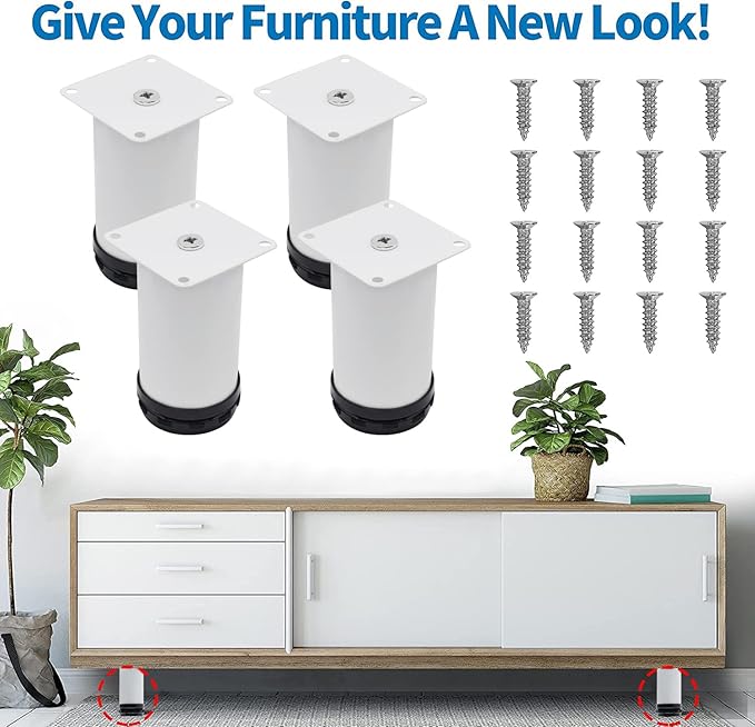 4 Inch Metal Furniture Legs Stainless Steel Adjustable Legs White Metal Legs