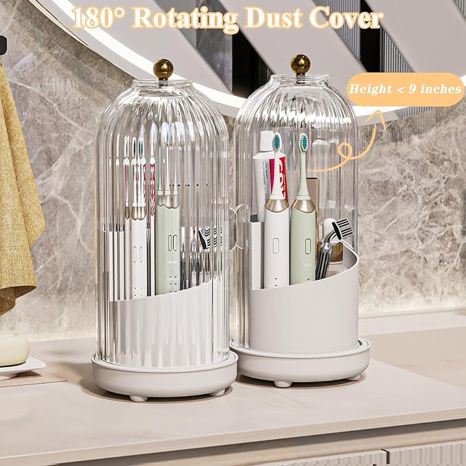 Toothbrush Holders with Cover, Drainage Rotating Electric Toothbrush Organizer