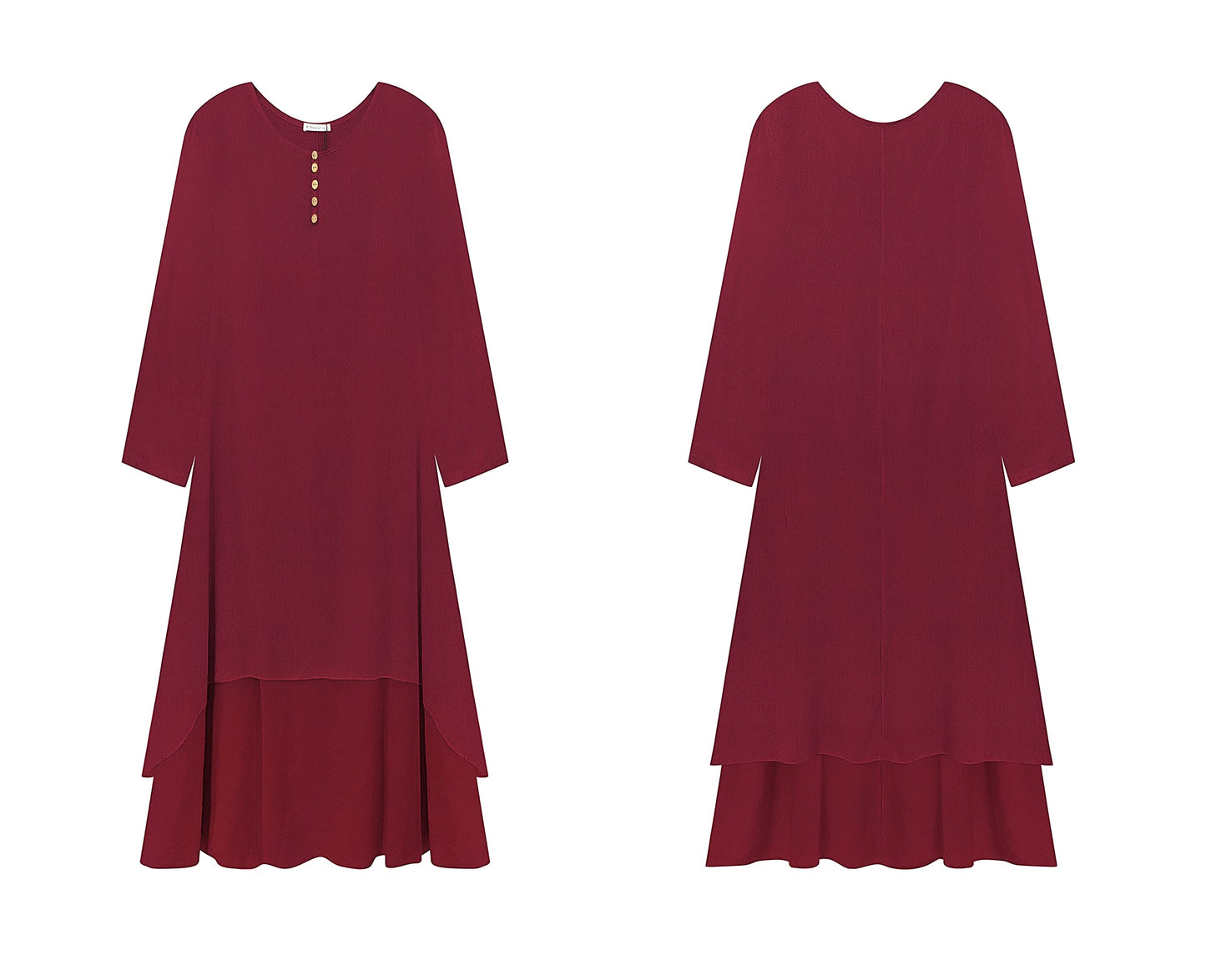 R.Vivimos Women Long Sleeve Cotton Casual Loose Plus Size Irregular Long Dresses