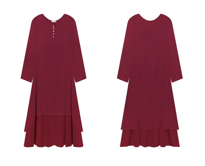 R.Vivimos Women Long Sleeve Cotton Casual Loose Plus Size Irregular Long Dresses