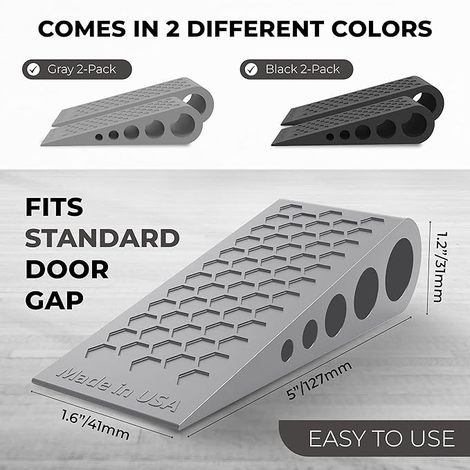 Door Stoppers for Bottom of Door Premium Floor Rubber Door Stop Wedge Made in USA Heavy Duty Honeycomb Design for Carpet, Tile, Ideal for Home, School, Commercial,Black 4 Pack