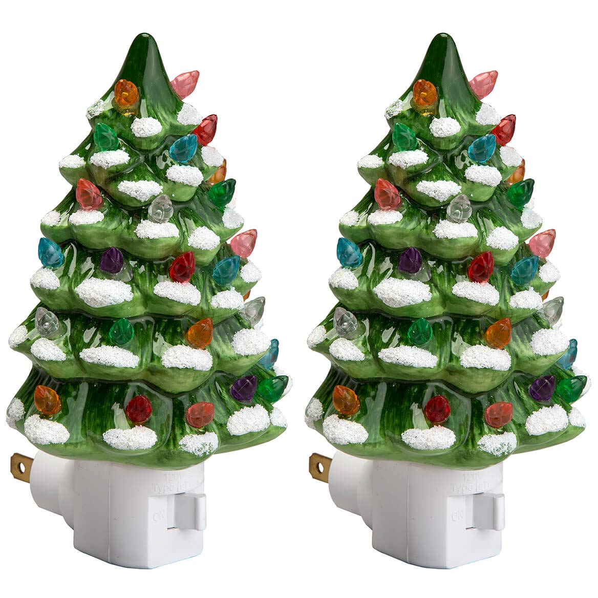 Fox Valley Traders Green Snow-Capped Ceramic Tree Night Light, Set of 2
