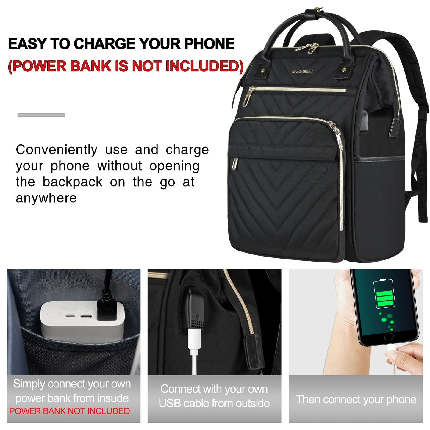 VANKEAN Laptop Backpack for Women Men 17.3 Inch Stylish Computer Work Backpack, Waterproof College Daypack Backpacks with USB Port & RFID Blocking, Business Travel Backpack, Black