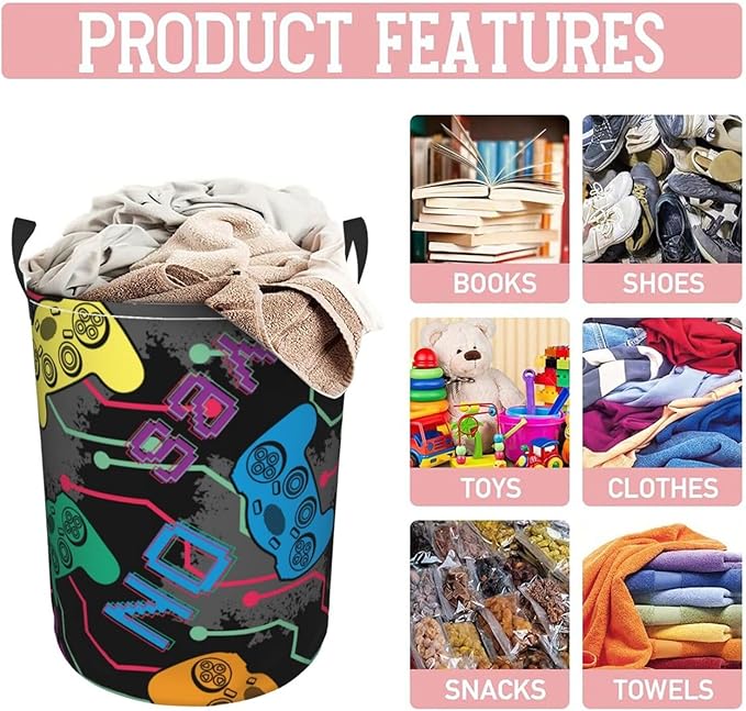 Colorful Game Joysticks Laundry Hamper Bag, Video Game Controller Background