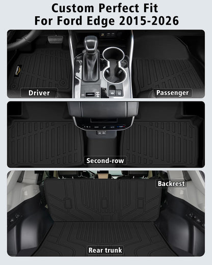Floor Mats Custom for Ford Edge 2015-2024 2025 2026 ST Titanium SE SEL Sport Trunk Mat with Backrest Mat All Weather TPE Full Set Liners Cargo Protector & Door Sill Guards for Edge 2025 Accessories