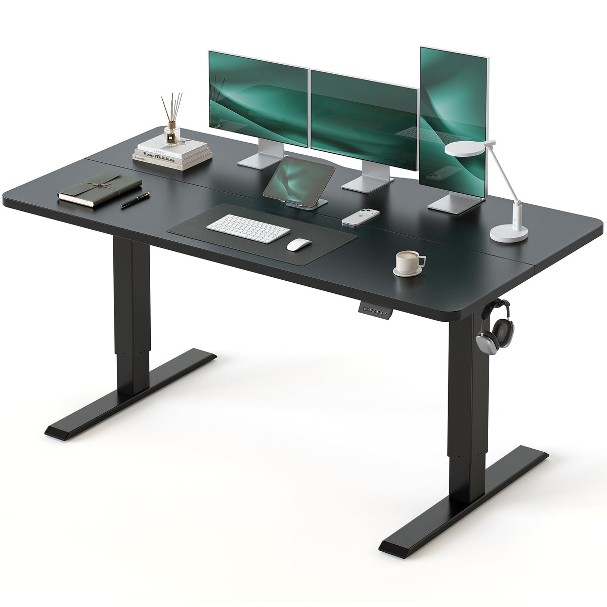 CubiCubi Standing Desk, 63 x 28 Inches Electric Height Adjustable Computer Desk, Sit Stand up Home Office Desk with Memory Presets, Black