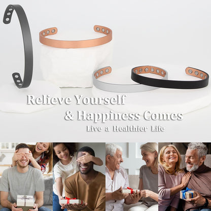 MagEnergy Copper Bracelet for Men and Women 99.9% Pure Copper Bangle Adjustable with 8 Magnets (Gunmetal)
