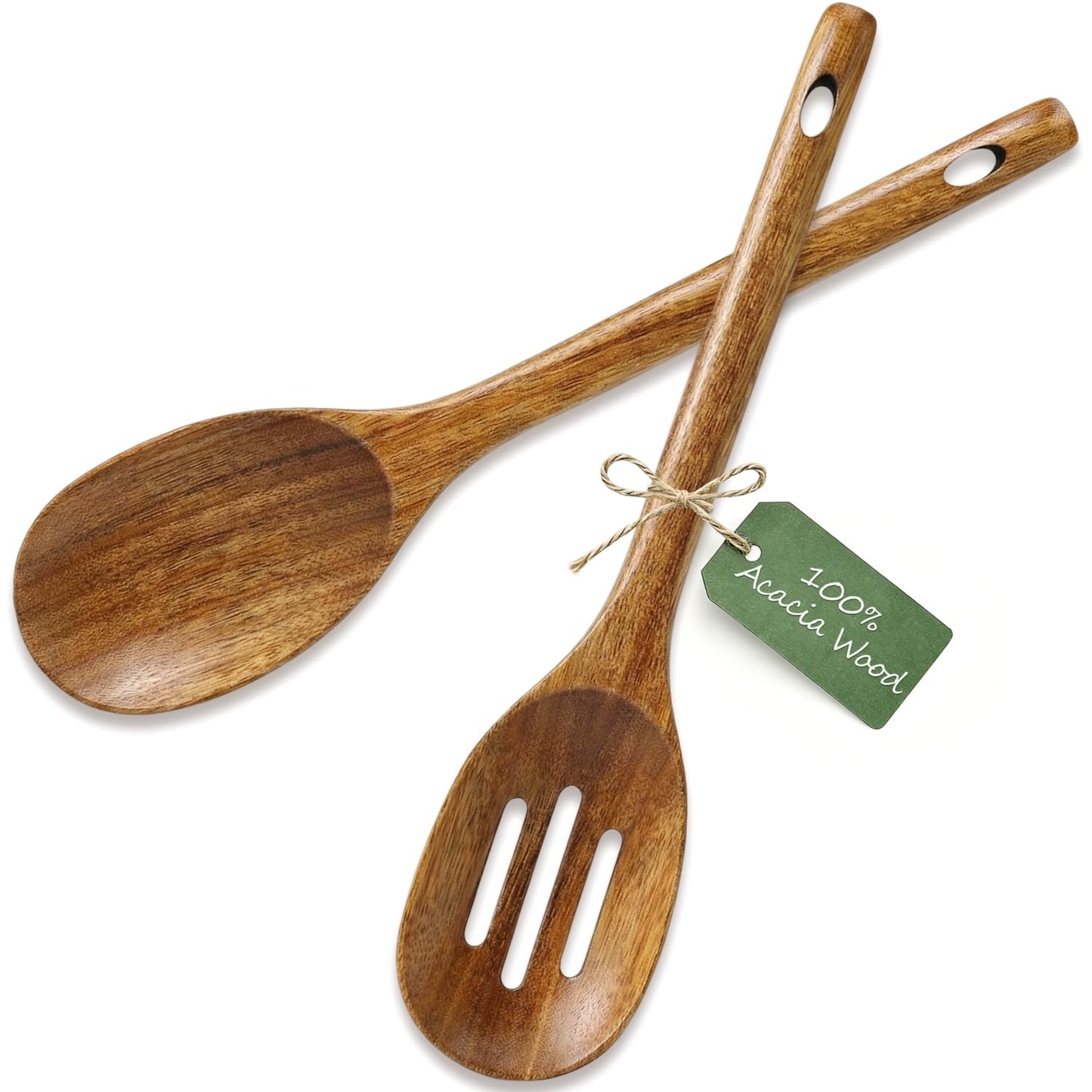 Large Wooden Spoons for Cooking Utensil Set Big Mixing Serving Slotted Spoons Acacia Wood Cooking Spoon Set Non Toxic Spatula for Kitchen Bamboo Kitchen Utensils Long Handle Stirring Spoon Spatulas