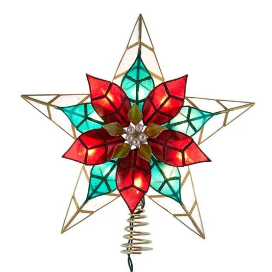10-Light 11.5-Inch Poinsettia Capiz Star Tree Topper