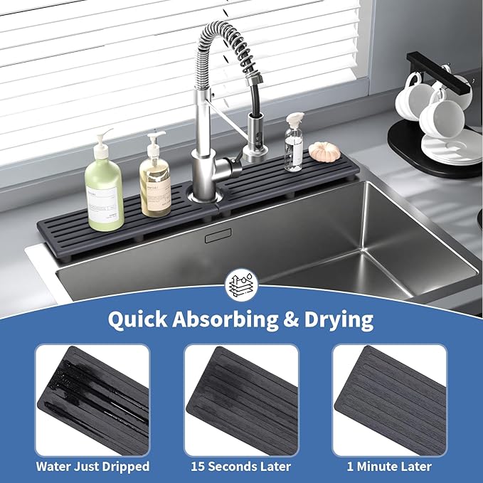 Fast Drying Kitchen Sink Splash Guard, Durable Stone Kitchen Faucet Mat