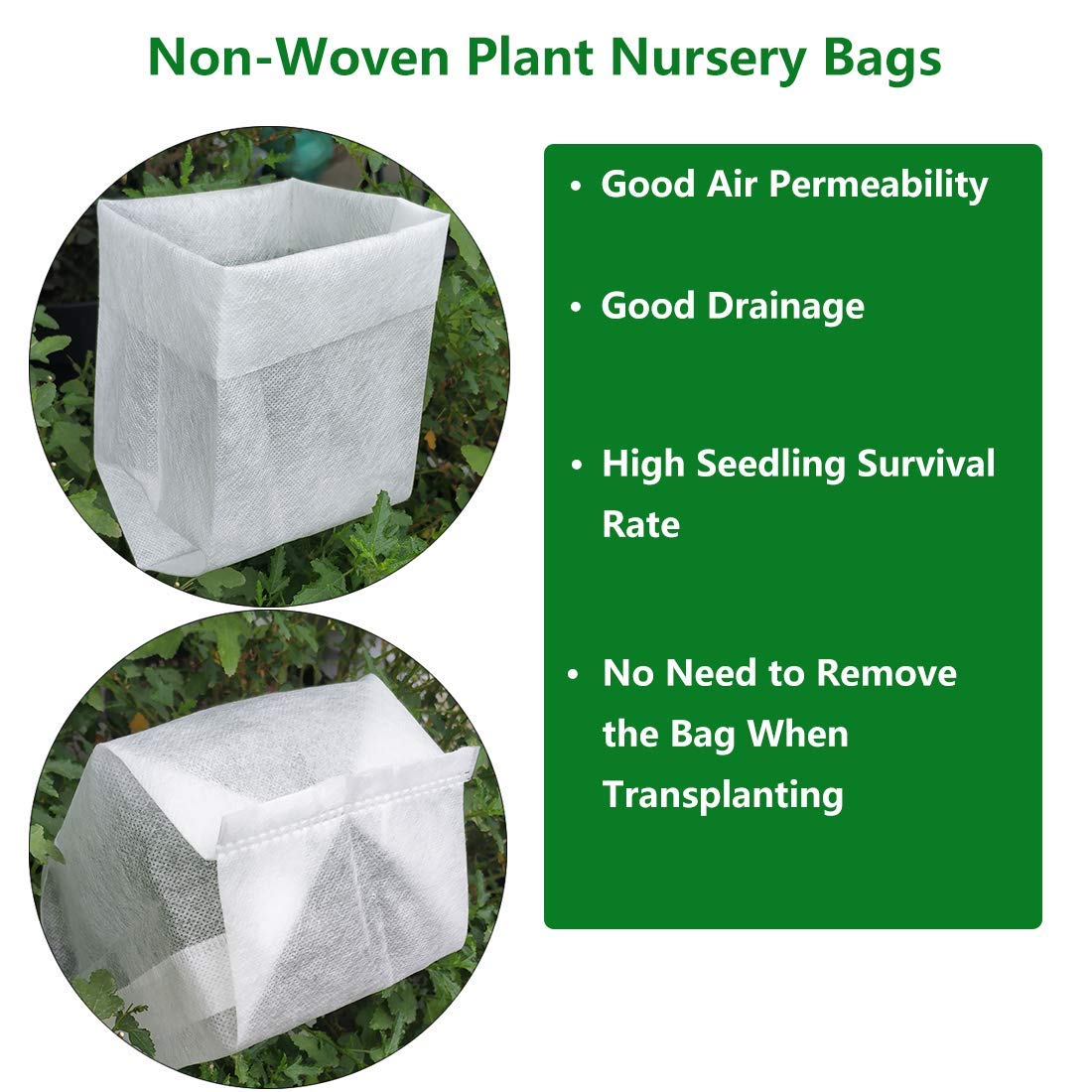 Belit 100 Pcs 10.2" H Deep Nursery Grow Bags, Non-Woven Plants Pots Container for Starting Rooted Plants Vegetable, Flower, Seedling Tree