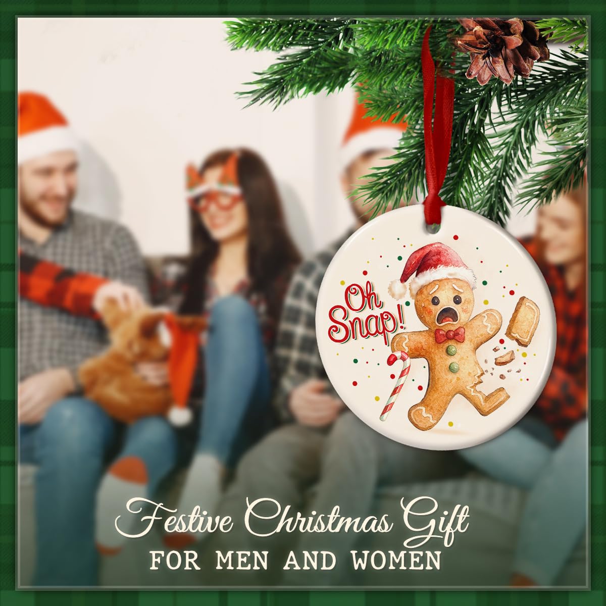 CHOANG Funny Gingerbread Man Ornament - Oh Snap Broken Leg Cookie Ceramic Decoration, Cute Gag Gift for Friends Family, Naughty Christmas Tree Ornament Holiday Humor