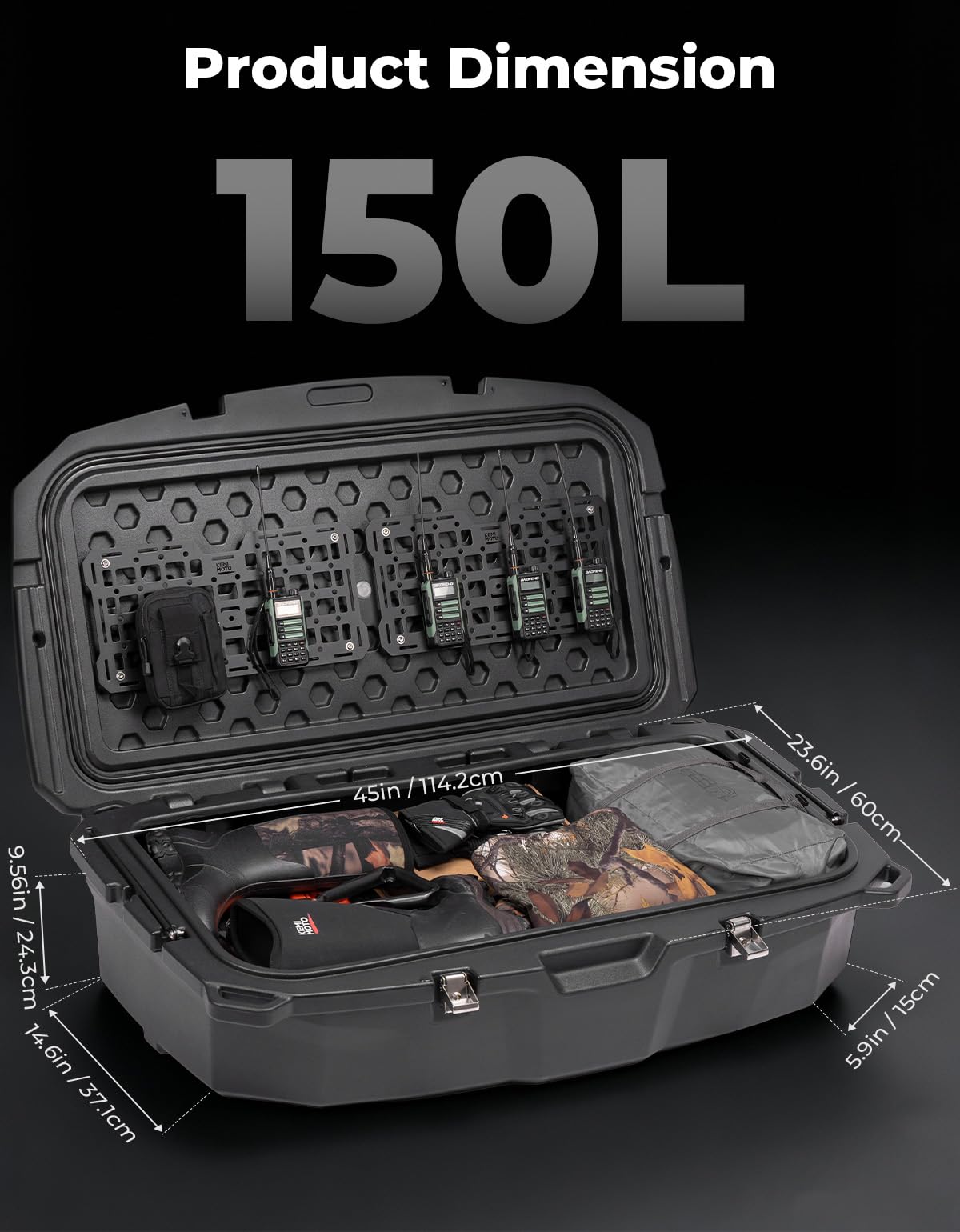 KEMIMOTO Rear Cargo Storage Box 150L Compatible with Can-Am Maverick R & R MAX X/X RS 2024 2025 2026+ Accessories, Waterproof Rear Trunk Cargo Bed Storage Replace #715007182, 715007372
