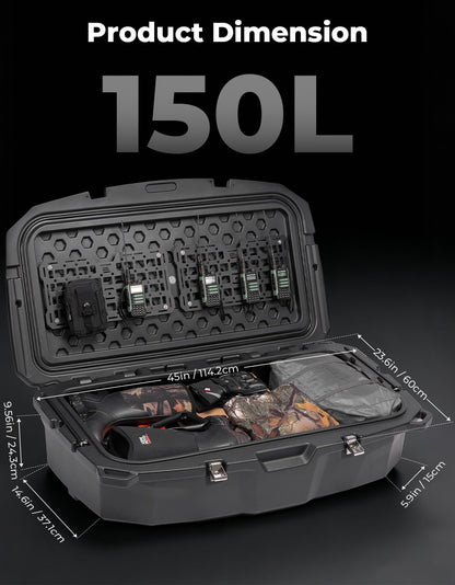 KEMIMOTO Rear Cargo Storage Box 150L Compatible with Can-Am Maverick R & R MAX X/X RS 2024 2025 2026+ Accessories, Waterproof Rear Trunk Cargo Bed Storage Replace #715007182, 715007372