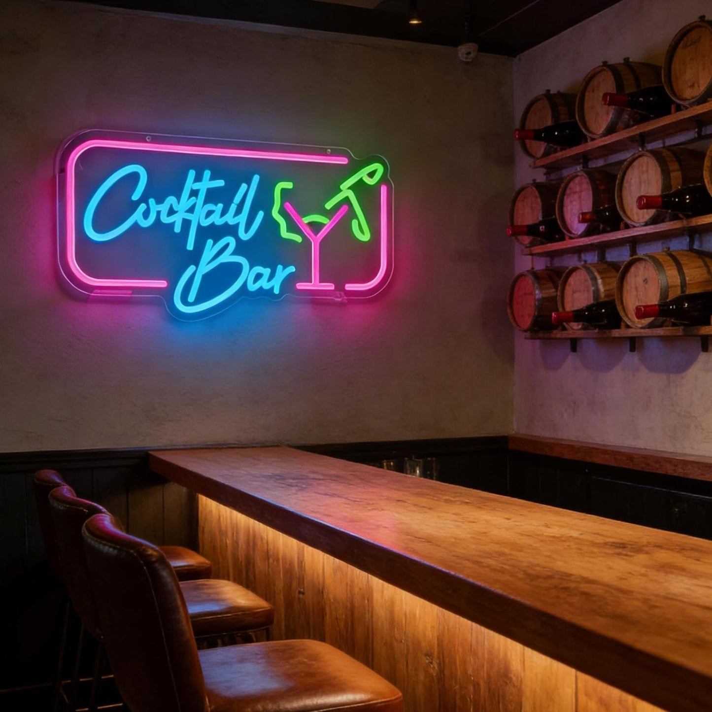 Cocktail Bar LED Neon Sign, Cocktail Glass Shape Light Up Sign, Bar Lounge Home Kitchen Restaurant Wall Table Window Decor, USB Powered Dimmable Neon Light 16.5 x 9.4 In