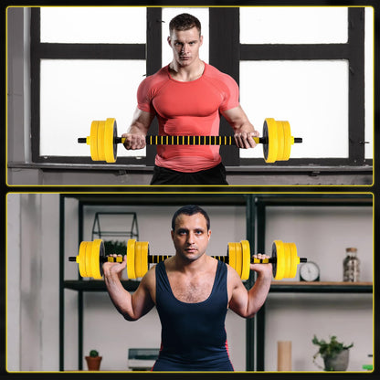 2-in-1 Adjustable Weight Set 44 Lb, Adjustable Weights with Foam Shoulder Connector Used As Dumbbell and Barbell Set, Yellow