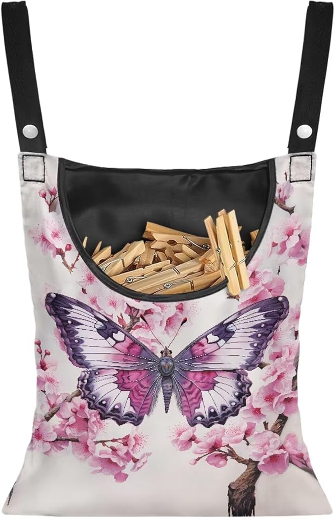 Clothes Pin Hanging Bag, Butterfly Clothes Pins Bag Holder Outdoor 4.Stylish