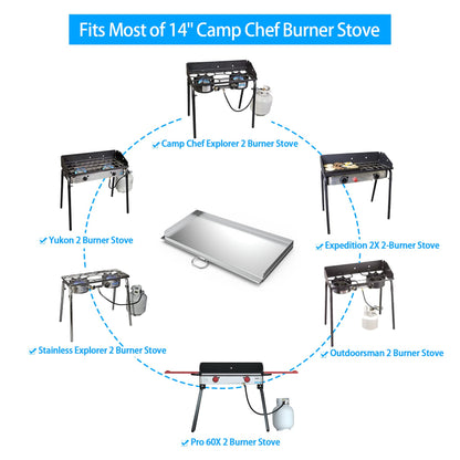Stanbroil Cast Stainless Steel Replacement Cooking Griddle with Handle for Camp Chef SG60, Fits Camp Chef 14” 2 Burner Stove Cooking System and Other Similar Grills