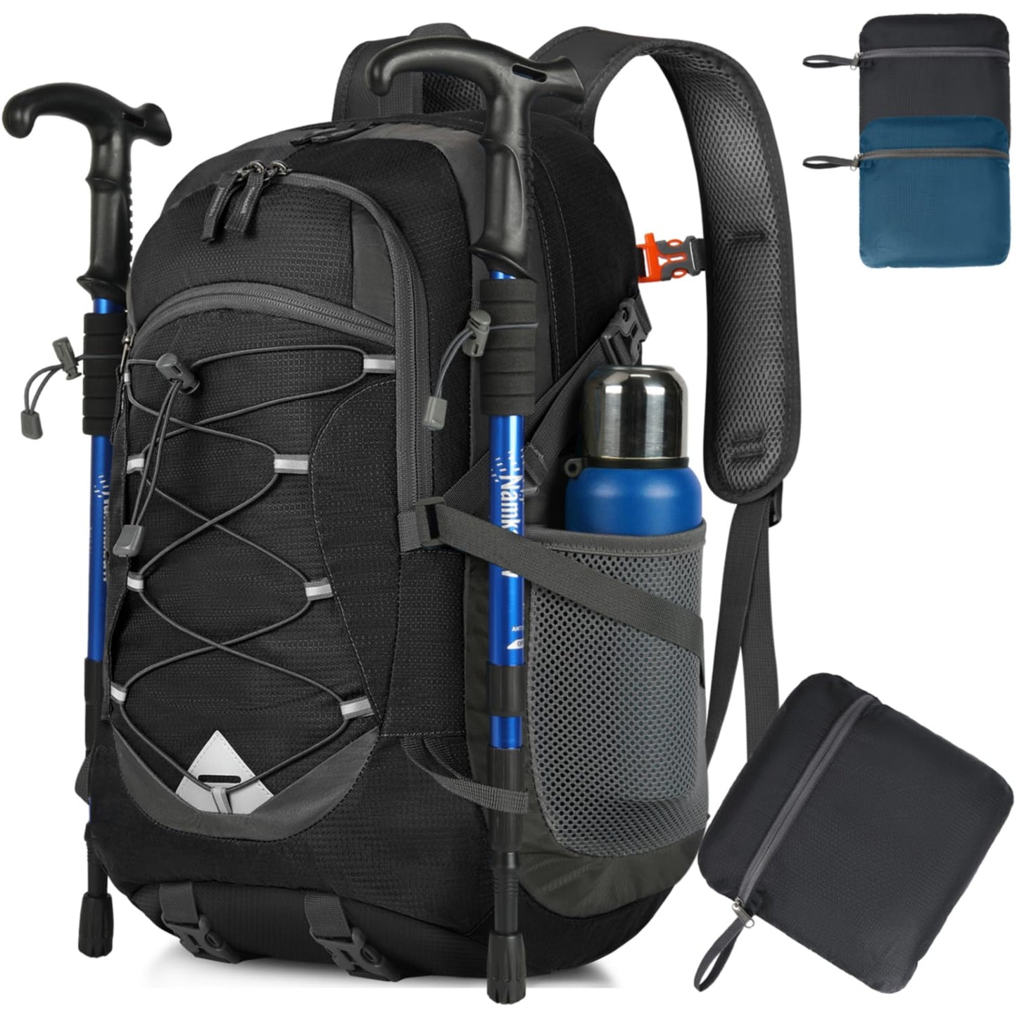IGOLUMON Hiking Backpack 40L Lightweight Foldable Backpack for Men Women Water Resistant Daypack Rucksack for Camping Cycling Climbing Walking Outdoor Sports,Black