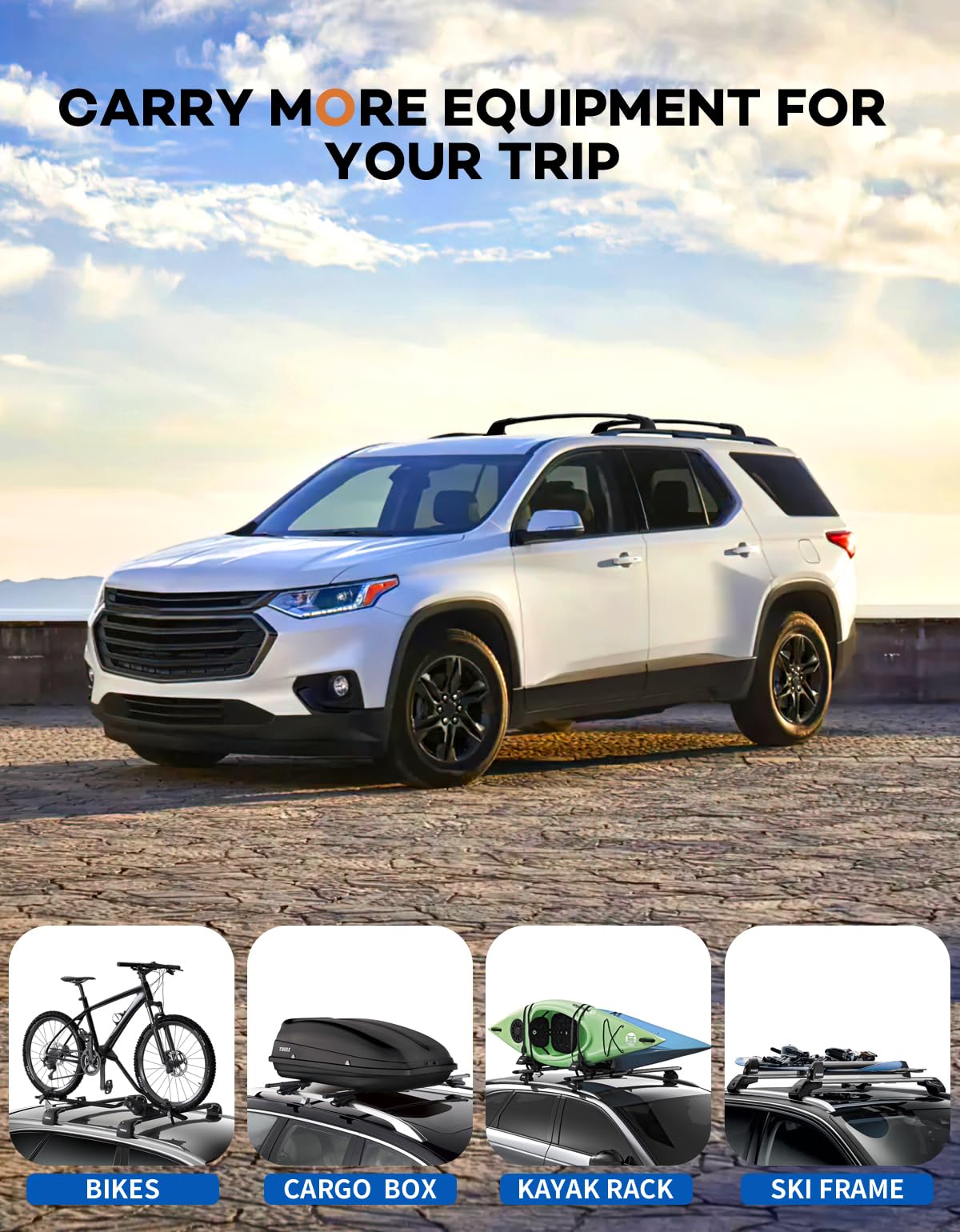 Wonderdriver Lockable 300lbs Roof Rack Cross Bars Compatible with Chevy Chevrolet Traverse 2018 2019 2020 2021,All-Metal Aluminum Heavy Duty Roof Rails Crossbars Cargo Canoe Black Rooftop Luggage.