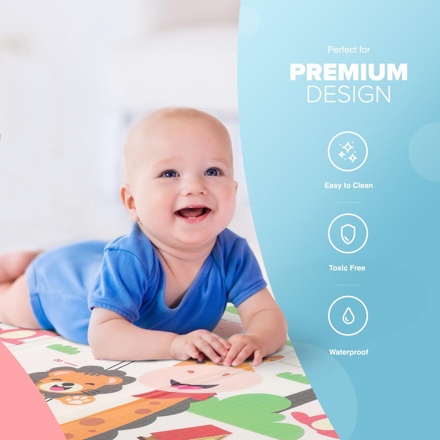 kidoola Reversible Large Baby Play Mat | Soft Playmat for Baby's Crawling, Tummy Time | Thick Floor Mats for Children, Toddlers & Babies | Play Mats for Floor in Bedroom, Nursery & Playroom (Style 1)