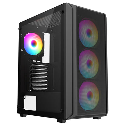 iONZ KZ10 PC Gaming Case Mid Tower ATX Tempered Glass With 4 x 120mm ARGB Fans - Black