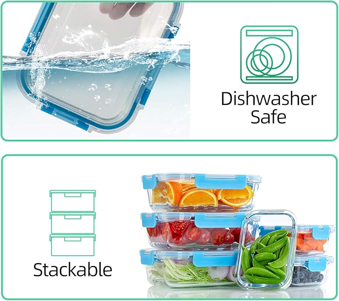 C CREST Glass Meal Prep Containers, Glass Food Storage Containers